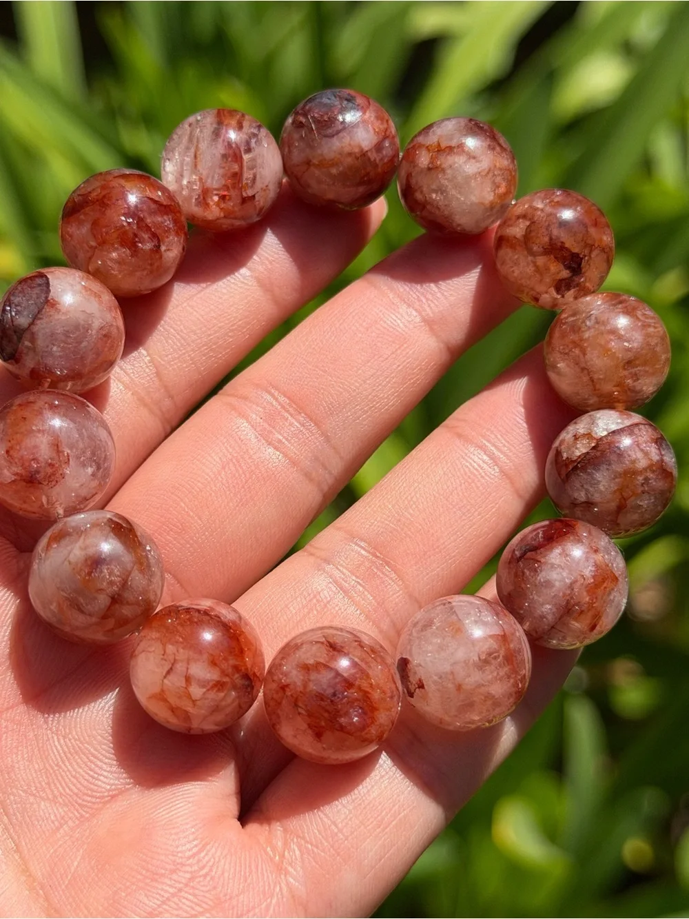 15mm Red Strawberry Quartz Beaded Stretch Bracelet 2062